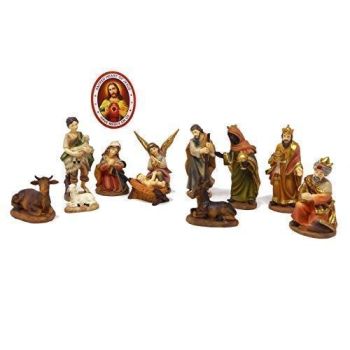 Rosary Heaven Quality Nativity set figurines Holy family Kings Angel Shepherd 11cm ornaments + window sticker
