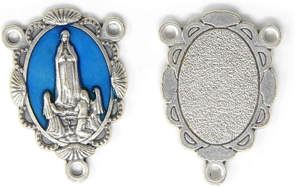 Large Our Lady of Fatima blue silver center piece for making rosary beads 3
