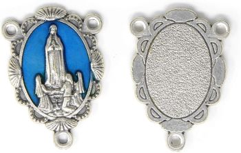 Large Our Lady of Fatima blue silver center piece for making rosary beads 3.4cm