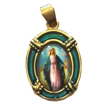 2.5cm gold blue Virgin Mary Miraculous medal Catholic pendant for rosary beads