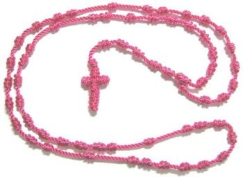 Fuschia pink knotted cord rope rosary beads 48cm