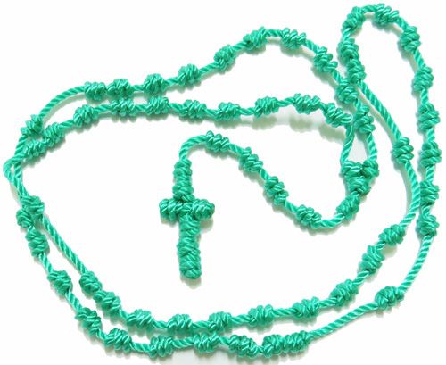 Teal colour rope knotted cord rosary beads 48cm green