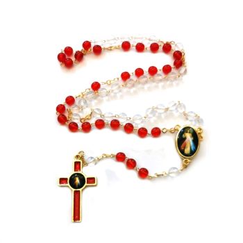 Divine Mercy rosary beads red clear round beads 5 decade 48cm