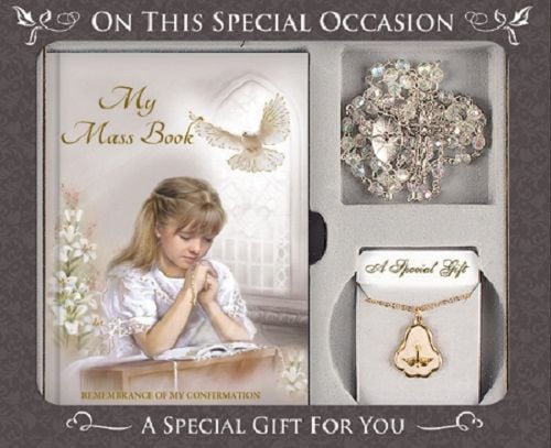 Confirmation Gift Set Girl, Remembrance Book, Rosary Beads, Medal and Chain