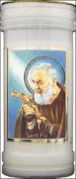 St. Padre Pio pillar candle prayer 14cm 72 hour burn 5.5"