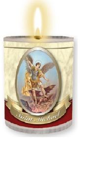 4 x St. Michael Candles Burns for 24 Hours Picture on The Front Prayer on The Back 2.5 inch Tall