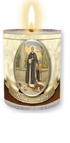 4 x St. Martin candles Burns for 24 hours Picture on the front Prayer on th