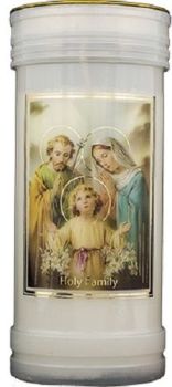 Holy Family candle 72 hour burn Prayer Saint Catholic 15cm White