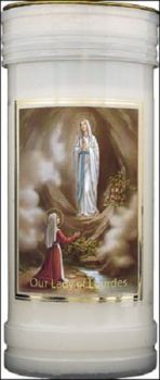 Our Lady of Lourdes candle 72 hour burn Novena Prayer Saint Catholic 15cm White