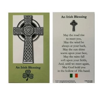 An Irish Blessing prayer card 9cm wallet size celtic cross