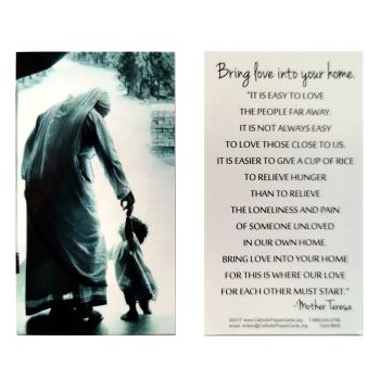 Mother Teresa prayer card"Bring love into your home" 9cm wallet size 