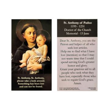 St. Anthony of Padua lost articles items prayer card 9cm wallet size