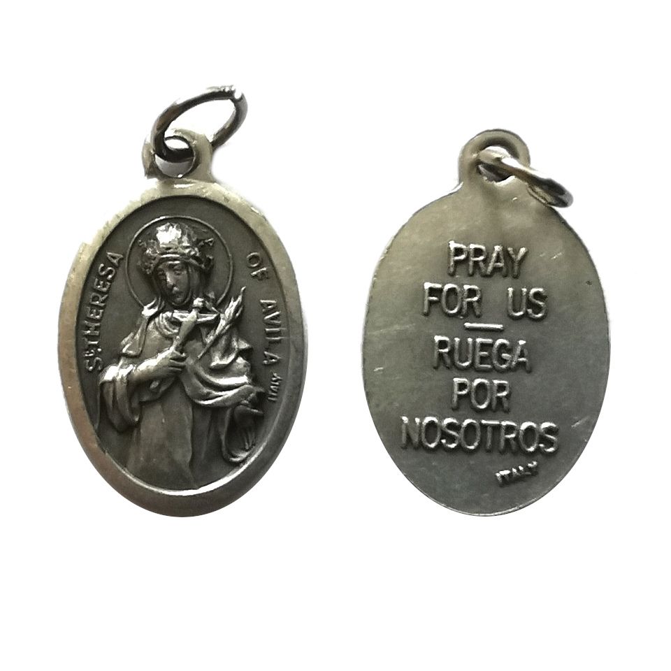 Rosary Heaven St. Theresa of Avila silver colour metal medal 2cm