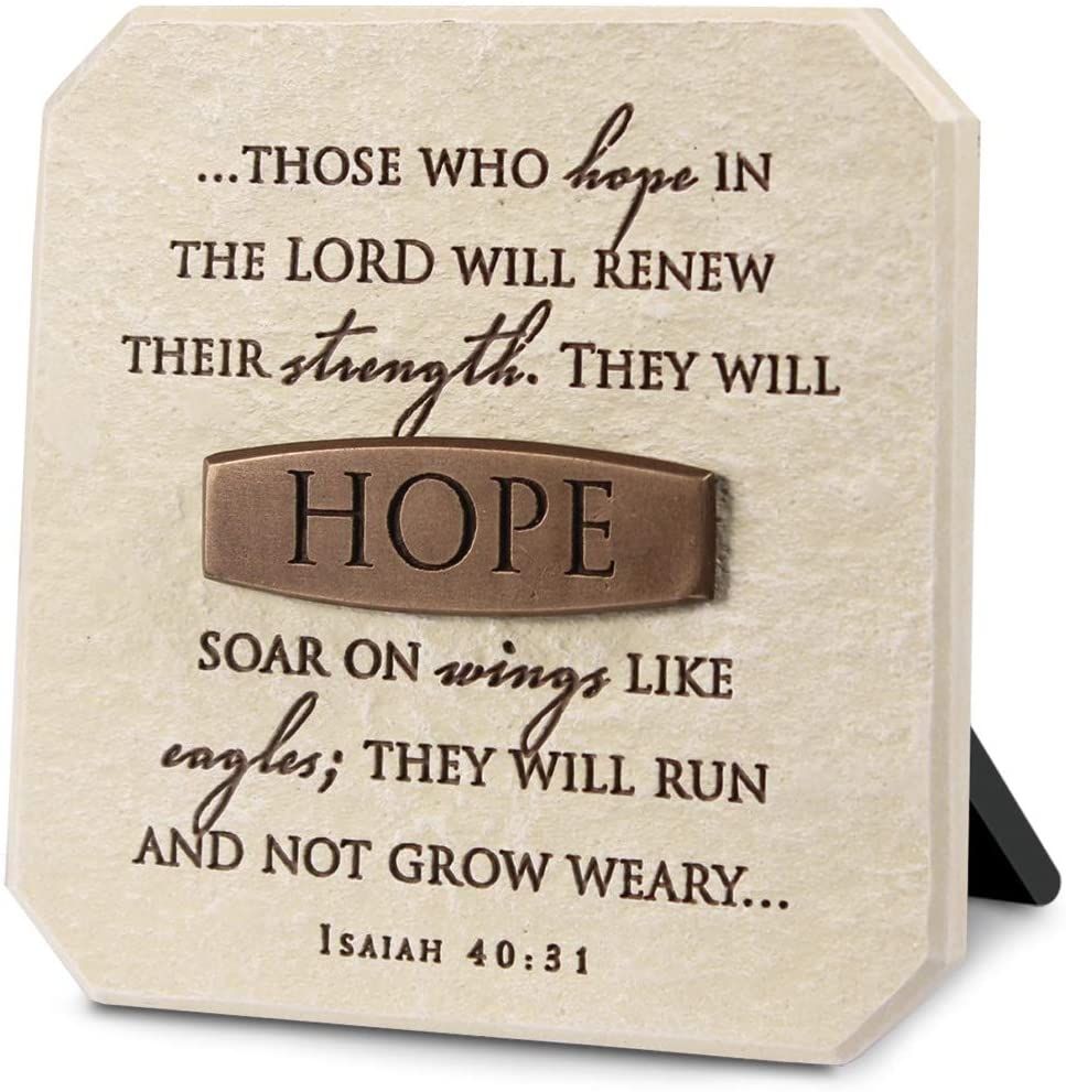 Hope In The Lord Sandstone 3.75 x 3.75 Cast Stone Bronze Title Bar Plaque 
