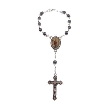 Hematite effect pocket car rosary beads + clasp St. Christopher 6mm beads 