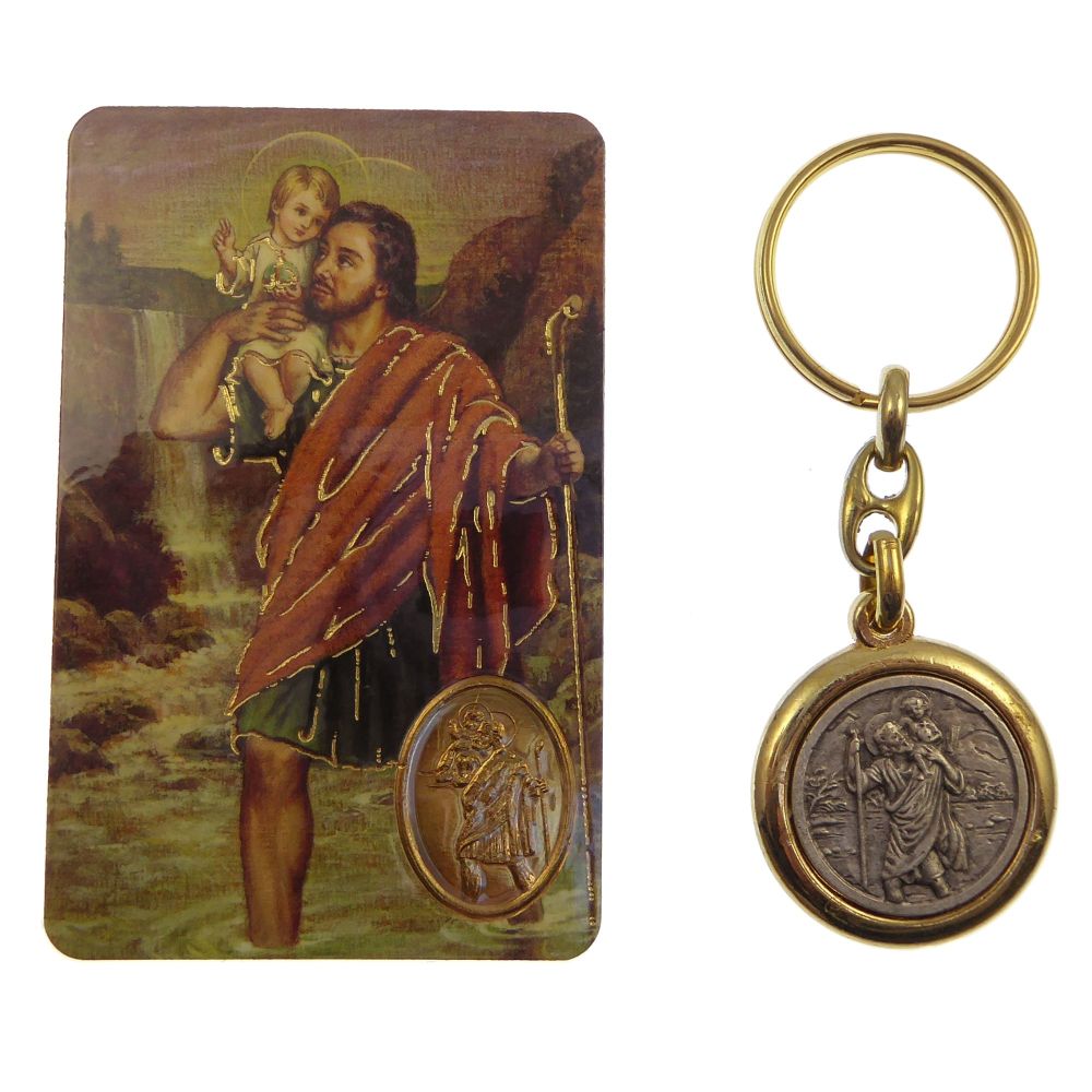 C bc St. Christopher brass and silver keyring with The Motorist's prayer ca