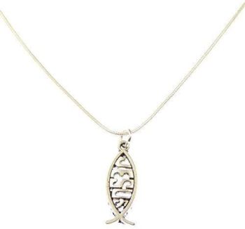 3cm Jesus fish pendant on silver 17" silver snake chain necklace in organza gift bag