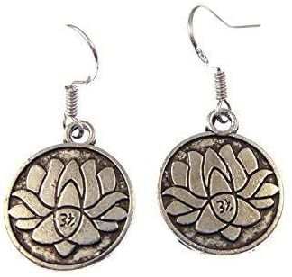 2cm tibetan silver lotus flower dangly earrings on sterling silver hooks in organza gift bag
