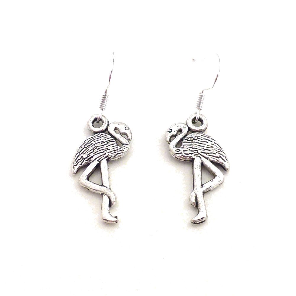 Flamingo dangly earrings sterling silver hooks 2.5cm in gift bag