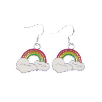 2.7cm enamel rainbow clouds metal dangly earrings on sterling silver hooks in organza gift bag