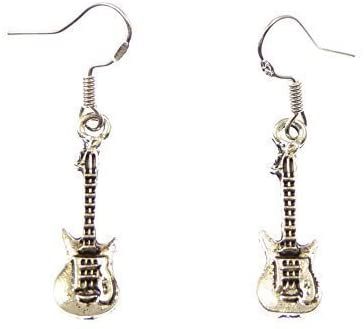 R Heaven guitar shape dangly drop earrings sterling silver hooks gift 2.5cm