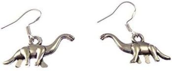 2.5cm diplodocus brontosaurus dinosaur tibetan silver dangly earrings on sterling silver hooks in organza gift bag