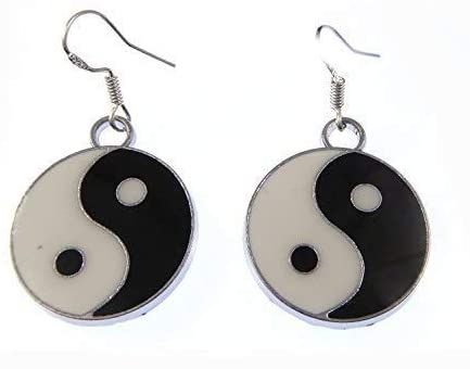 2.5cm 90's style enamel black and white yin yang metal earrings on sterling
