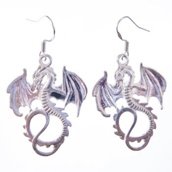 3.5cm tibetan silver dragon with wings earrings on sterling silver hooks in organza gift bag