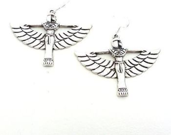 Egyptian queen wings large dangly earrings sterling silver hooks 6cm in gift bag