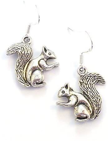 Fun silver squirrel dangly earrings sterling silver hooks 2cm in gift bag