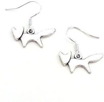 Cute silver fox dangly earrings sterling silver hooks 2cm in gift bag