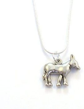 2cm long donkey pendant on 17" silver snake chain necklace in organza bag