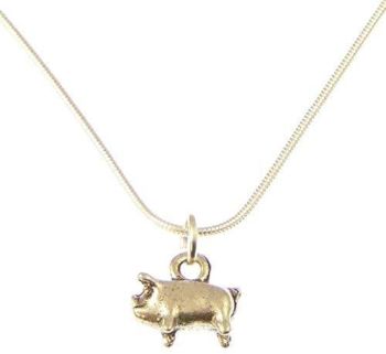 1.2 cm Pig Pendant On Silver 18.5" Silver Snake Chain Necklace In Organza Gift Bag
