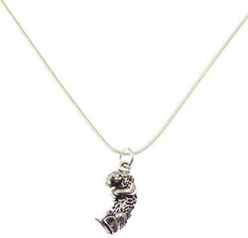 2.3cm otter pendant on silver 17" silver snake chain necklace in organza gift bag
