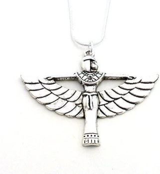Egyptian Queen wings silver colour 17" snake chain metal necklace