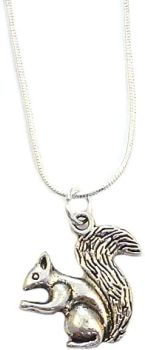2cm squirrel pendant on silver 17" silver snake chain necklace in organza gift bag
