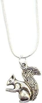 2cm squirrel pendant on silver 17" silver snake chain necklace in organza gift bag