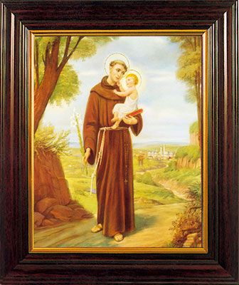 St. Anthony print in a wood frame 26cm tall hanging or standing