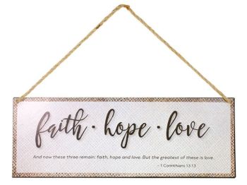 Swanson Iron Wall Hangings with Rope Faith Hope and Love 1 Cor 13:13 Bible Verse