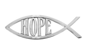 Christian fish Hope auto plaque car decal 13cm silver 3D stick on