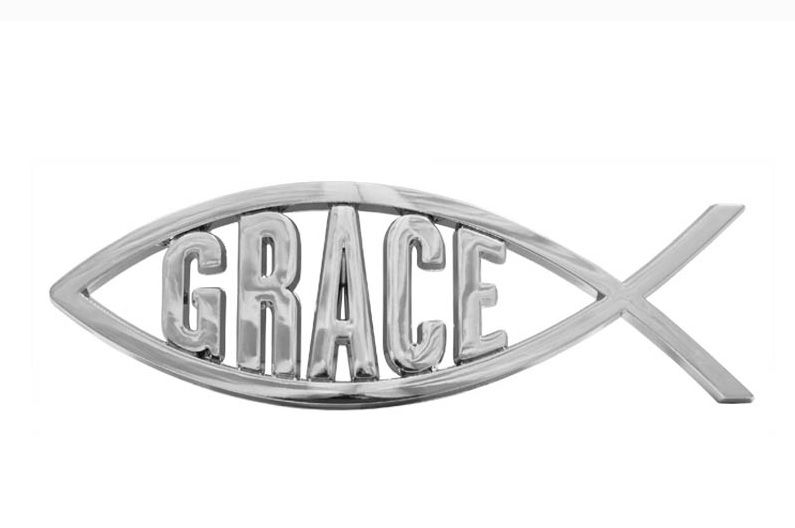 Christian fish Grace auto plaque car decal 13cm silver 3D stick on