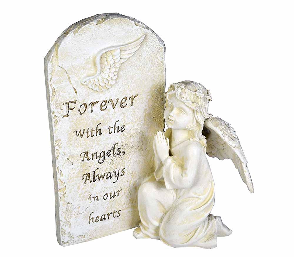 Praying angel ornament 17.5cm stone effect Forever with the angels 
