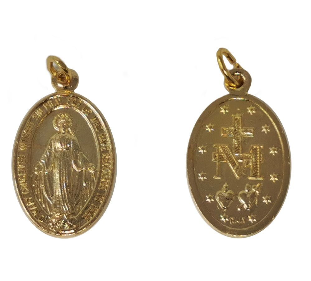 Gold colour metal Miraculous medal Virgin Mary 2.5cm 
