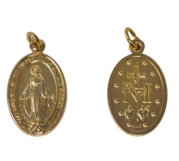 Gold colour metal Miraculous medal Virgin Mary 2.5cm