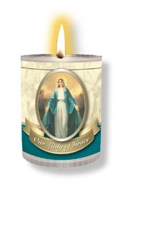 4 x Our Lady of Grace Candles Burns for 24 Hours Picture on The Front Prayer on The Back 2.5 inch Tall