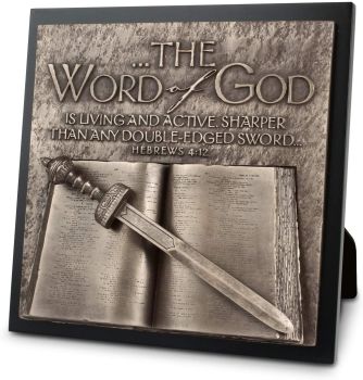 Word Of God Hammered Bronze Tone 8.75 x 8.75 Cast Stone Sculpture Plaque 