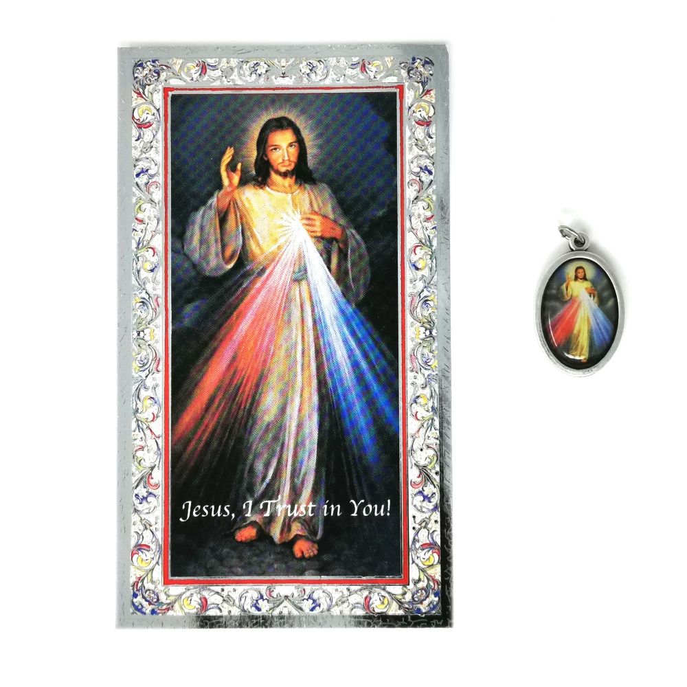  Catholic silver colour metal 2.5cm Divine Mercy Jesus medal pendant and pr