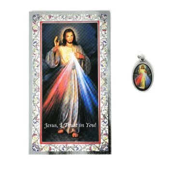  Catholic silver colour metal 2.5cm Divine Mercy Jesus medal pendant and prayer 