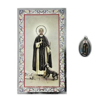Catholic silver colour metal 2.5cm St. Martin de Porres medal pendant and prayer