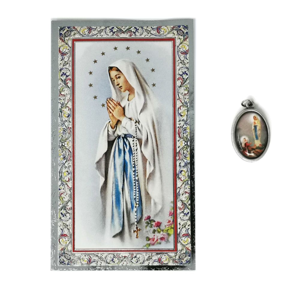  Catholic silver colour metal 2.5cm Our Lady of Lourdes medal pendant and p